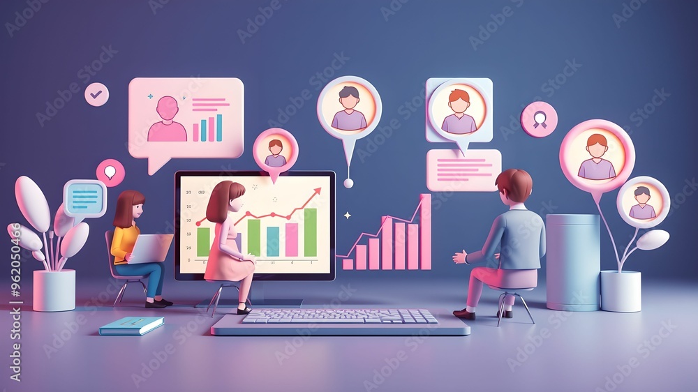 Digital Marketing Concept with Charts and team Icons Digital Marketing Concept with Charts and team Icons