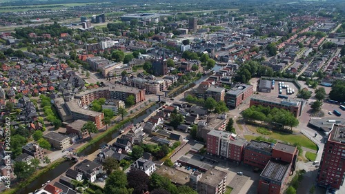 Aerial panorama around the city Heerenveen on a sunny summer day in the Netherlands photo