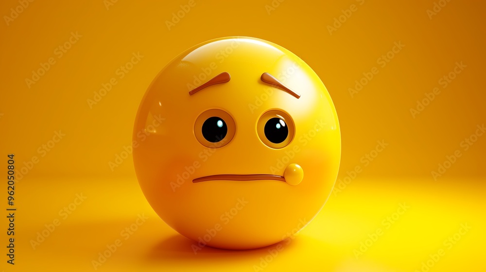 Fototapeta premium 3D yellow emoji feeling lonely, downcast eyes, yellow gradient