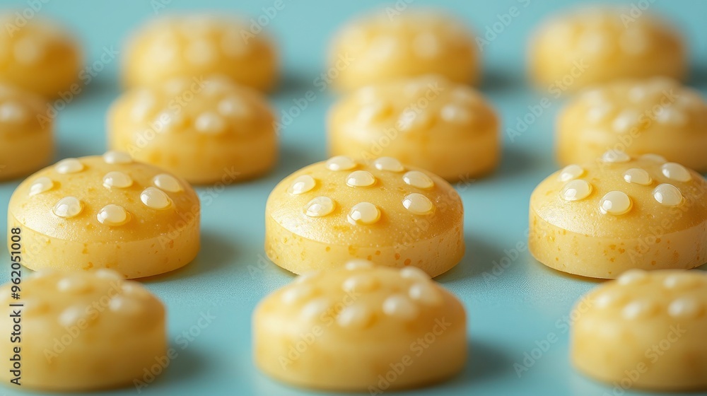 Closeup of Yellow Round Candy with White Dots Closeup of Yellow Round Candy with White Dots
