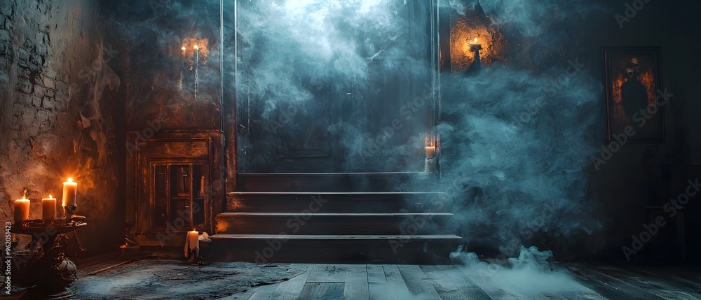 Haunted House Interior with Supernatural Elements Ghosts and Spirits Depicted in a Dramatic Atmospheric and Photography Concept Haunted House Interior with Supernatural Elements Ghosts and Spirits Depicted in a Dramatic Atmospheric and Photography Concept