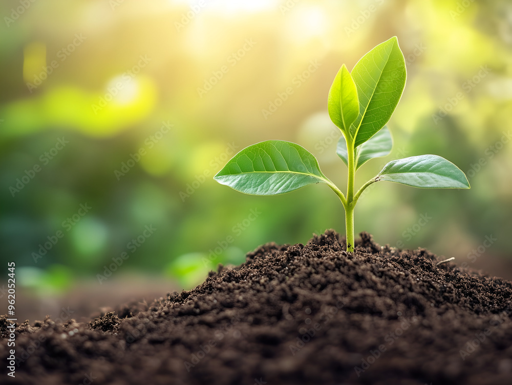 New Life Sprouting: A tiny green sprout emerges from rich soil, bathed in the warm glow of the morning sun. This image captures the beauty and fragility of new beginnings, symbolizing growth, hope, an New Life Sprouting: A tiny green sprout emerges from rich soil, bathed in the warm glow of the morning sun. This image captures the beauty and fragility of new beginnings, symbolizing growth, hope, an