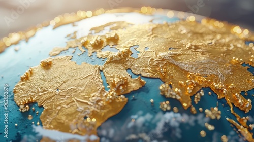 A gold covered globe with a blue background photo