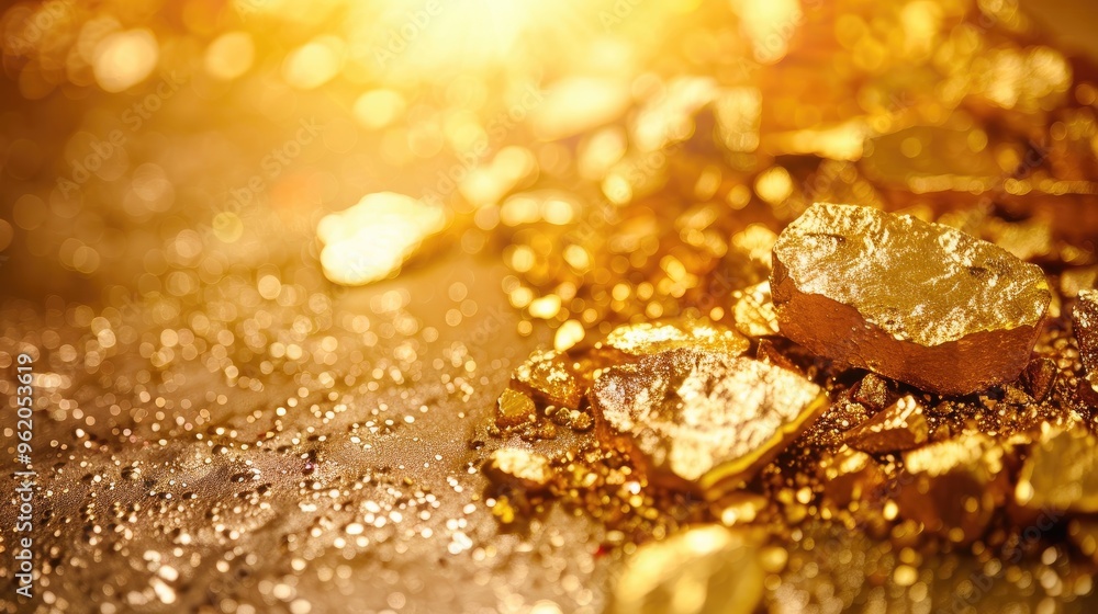 A pile of gold rocks on a surface A pile of gold rocks on a surface
