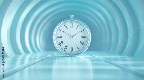 A clock is in a watery tunnel with ripples and bubbles