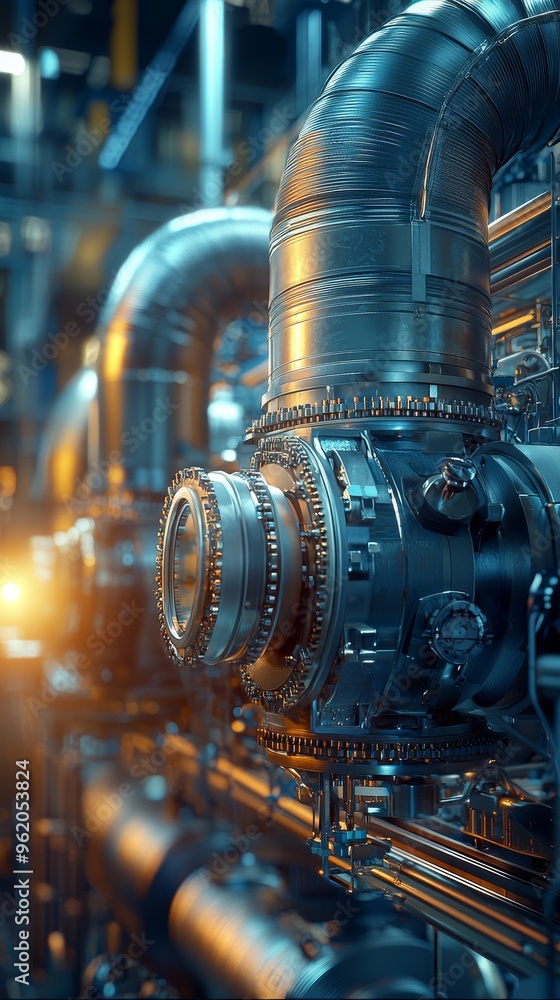 Fototapeta premium Industrial Machine Closeup with Gears and Pipes