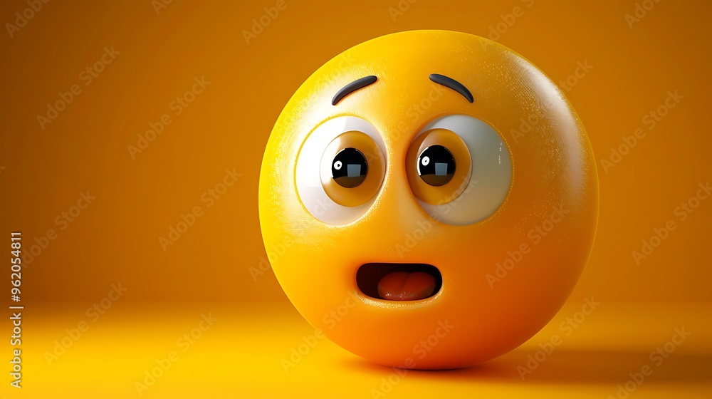 Fototapeta premium 3D yellow emoji showing admiration, wide eyes, yellow gradient background