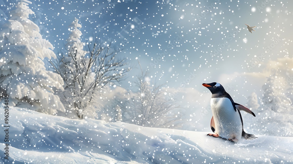 Fototapeta premium Penguin in a Winter Wonderland