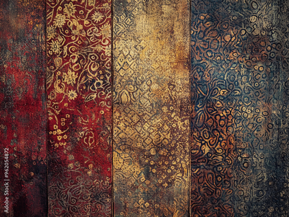 Batik wall hanging, featuring a blend of intricate patterns and rich colors Batik wall hanging, featuring a blend of intricate patterns and rich colors