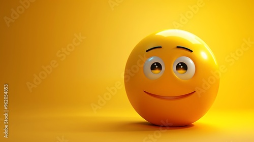 3D yellow emoji showing anticipation, bright eyes, yellow gradient background