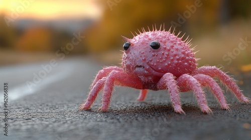 Pink Spiky Crab on Road