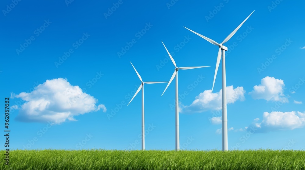 A photostock image of renewable wind energy being generated in an eco-friendly countryside setting A photostock image of renewable wind energy being generated in an eco-friendly countryside setting