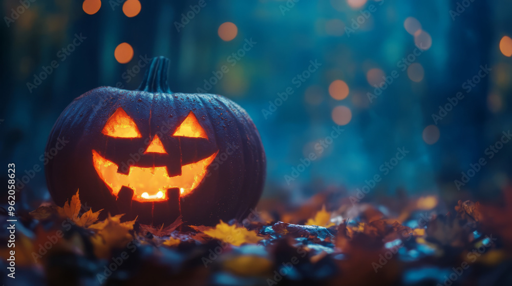 Fototapeta premium Halloween pumpkins decorations and party supplies with lanterns, candles for a memorable celebration.Halloween is celebrated on October 31st with costumes, trick-or-treating, and spooky decorations