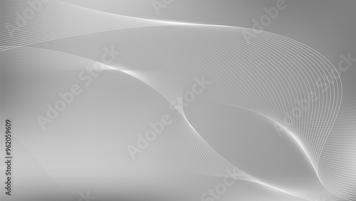Grey gradient and abstract line wave bg. 3d silver minimal wavy smooth digital pattern. White neutral dynamic particle background. Modern data flow studio backdrop. Gray geometric futuristic banner.