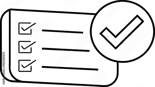 Complete checklist or finishing checkbox, task done within deadline, complete tasks list or project