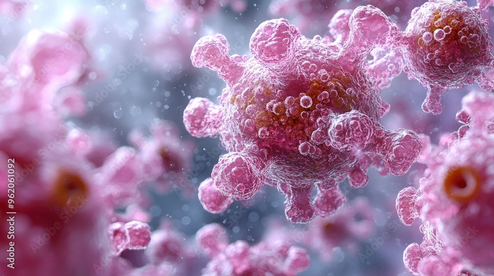 Microscopic View of Pink Virus Particles Microscopic View of Pink Virus Particles