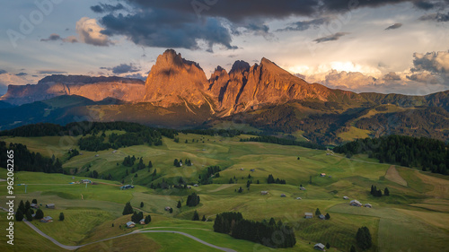 Beautiful mountain range in Alpe Di Suisi, Dolomites photo