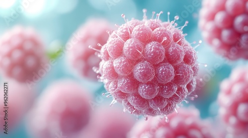 Close-up of a Pink Raspberry with a Blurred Background photo