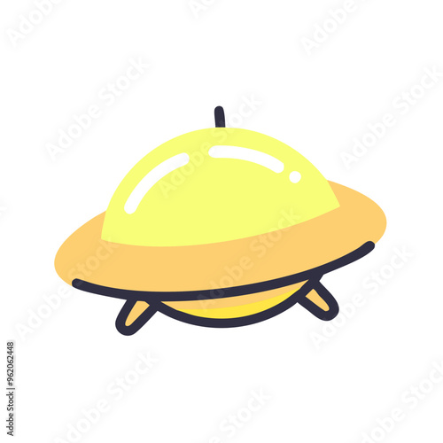 A yellow flying saucer in a flat style for meetings with aliens
