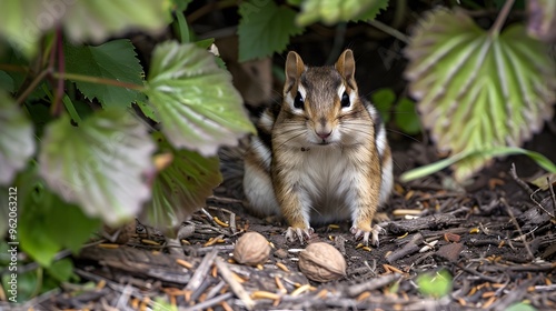 Curious Chipmunk Peeking from Underneath Foliage