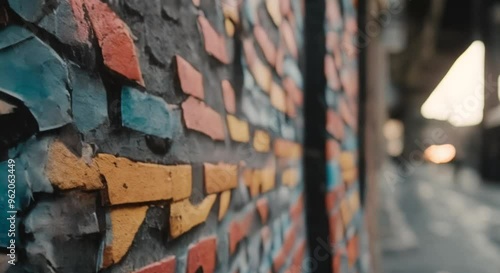 Close-up of street art in an urban area.
