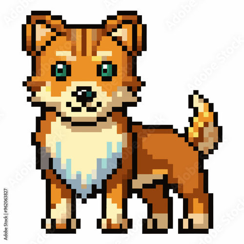 Pixel Art Dog Illustration Retro Styled Canine Character in Digital Art