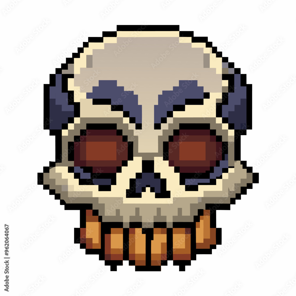 Fototapeta premium Pixel Art Skull Retro 8 Bit Halloween Design for Video Games and Digital Art