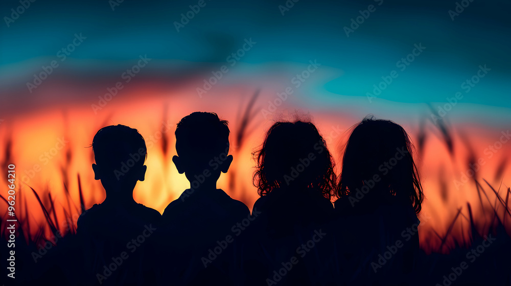 Fototapeta premium International Children's Day Background Kids Silhouette 