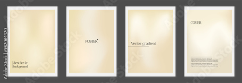 Nude ivory poster with gradient background. White and neutral beige bg set. Warm ecru gradation pattern for promo banner. Soft chocolate vertical graphic. Delicate abstract smooth blurry book cover.