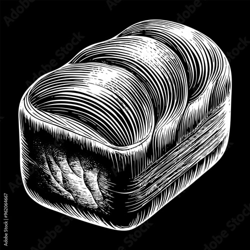 A close up of a loaf of bread with a black background