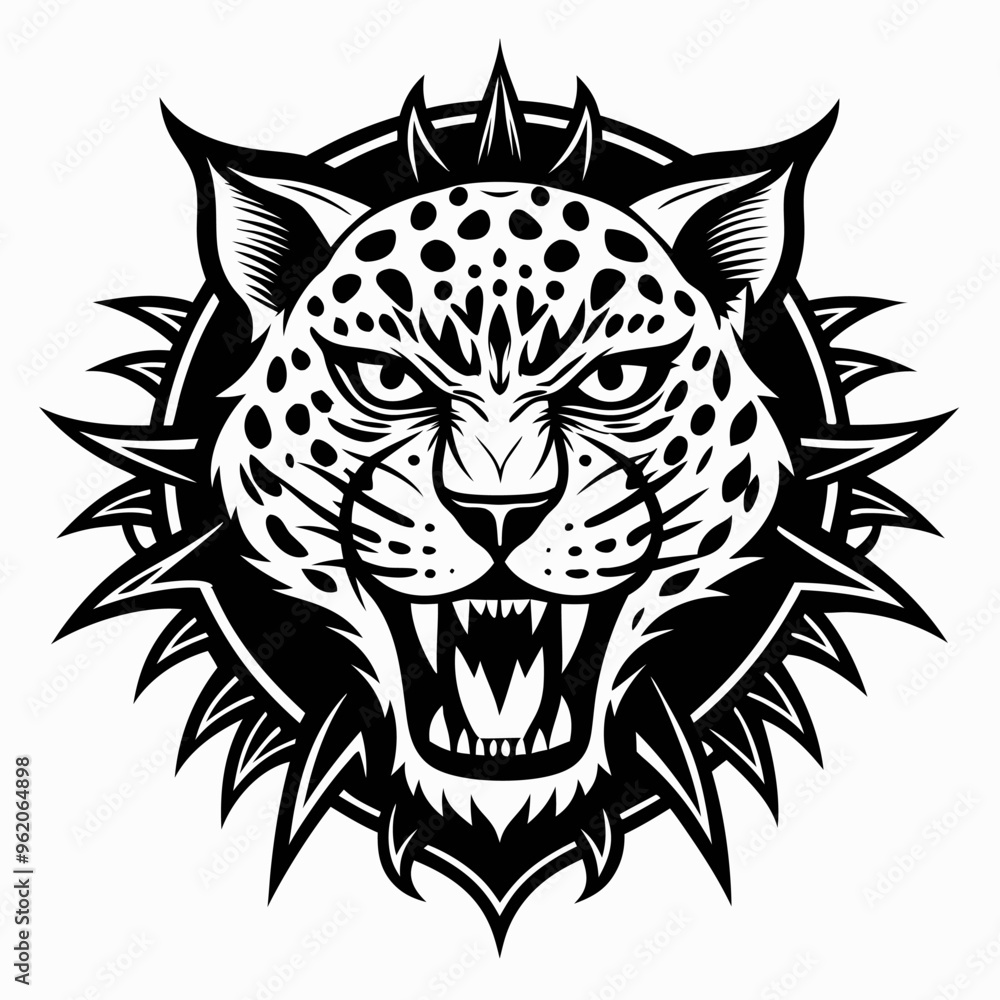 Fototapeta premium A black and white drawing of a tiger with a menacing look on its face