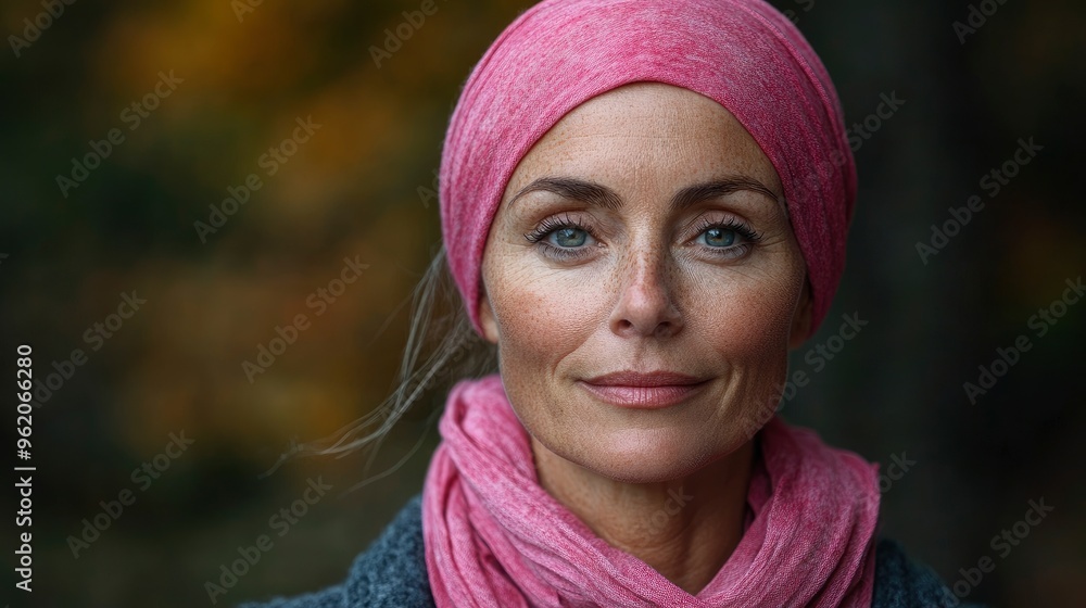 Portrait of a Confident Woman in a Pink Headscarf Portrait of a Confident Woman in a Pink Headscarf
