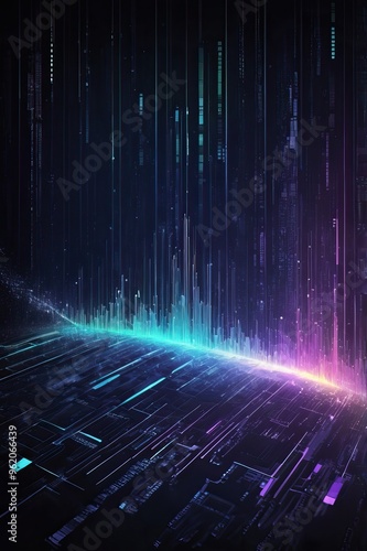 Colorful Digital Landscape With Bright Bars and Abstract Lines Illustrating Sound Waves in a Futuristic Setting