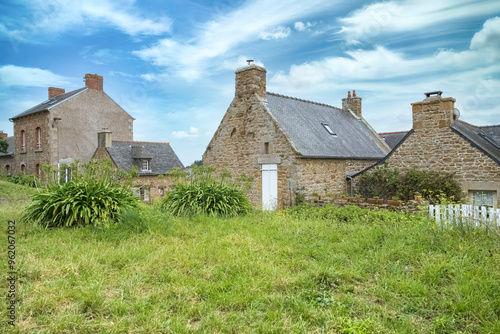 Brehat island in Brittany, old houses in a typical pathway 