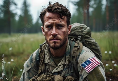 A close-up of a soldier with a determined expression, representing personal courage, resilience, and the emotional strength required in military service