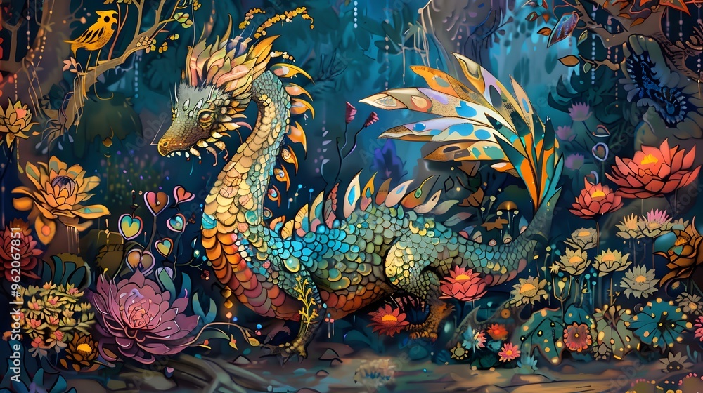 Magical Dragon in a Fantasy Forest Magical Dragon in a Fantasy Forest