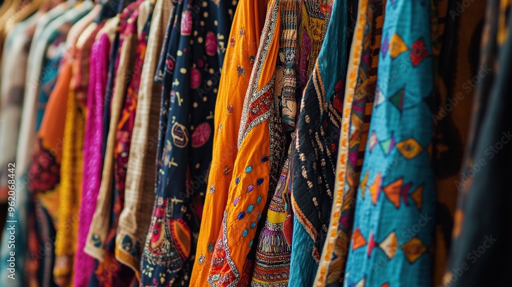 Colorful Fabric Hanging on a Clothesline Colorful Fabric Hanging on a Clothesline
