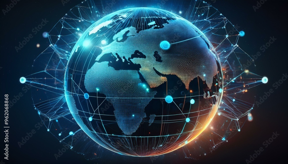 Info-sphere A stunning portrayal of the world's information ecosystem, with pulses of data encircling the globe. Info-sphere A stunning portrayal of the world's information ecosystem, with pulses of data encircling the globe.