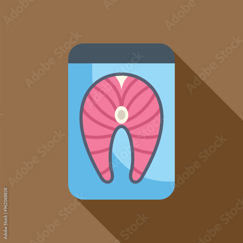 Minimalist illustration featuring a salmon filet being vacuum packed, evoking the concept of seafood delivery