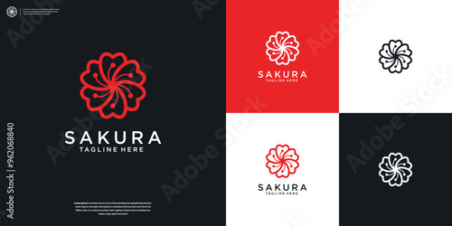 Sakura logo vector illustration, Japanese flower cherry blossom logo design