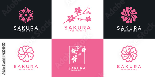 Set of beauty japanese cherry blossom logo icon design inspiration