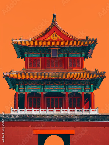 Minimalist flat Oriental traditional ancient building