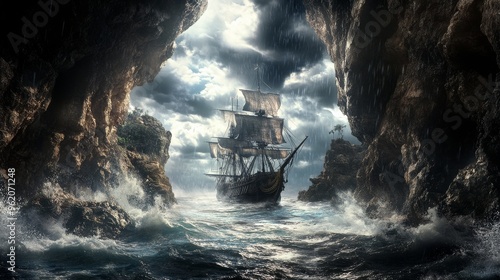 pirate ship storm harbor mooring