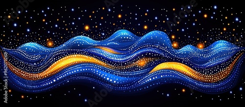 Starry Aboriginal Dot Painting with Blue and Yellow Waves