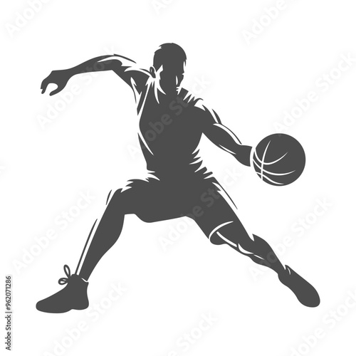 Basketball player silhouette. Vector artwork on isolated background.