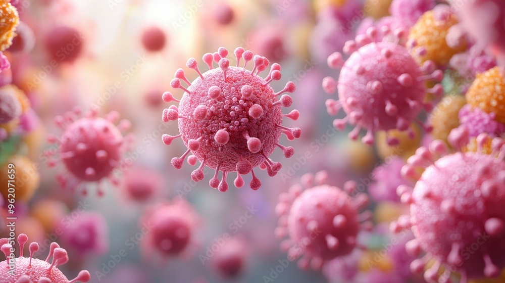 Microscopic View of Pink Virus Cells Microscopic View of Pink Virus Cells