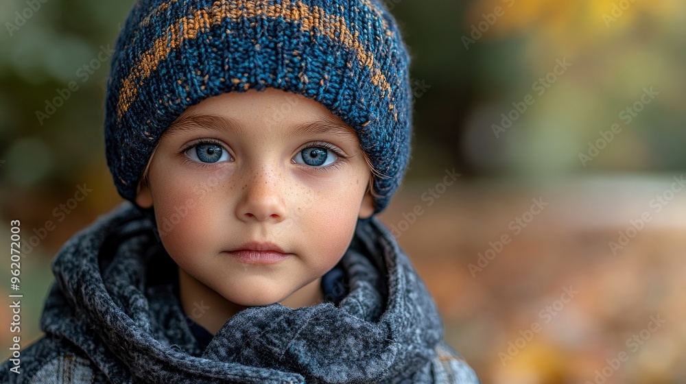 Portrait of a young boy with blue eyes and a knitted hat Portrait of a young boy with blue eyes and a knitted hat