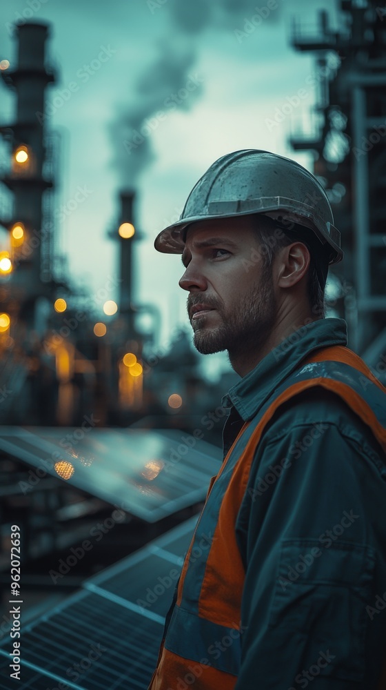Industrial Worker Safety Helmet Portrait at Refinery Industrial Worker Safety Helmet Portrait at Refinery