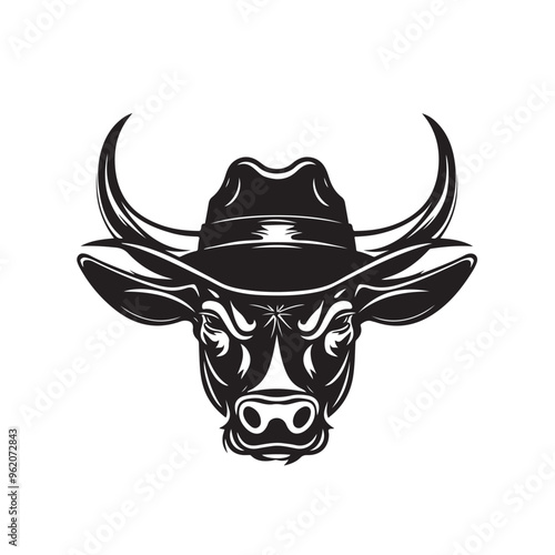 Cowboy Hat Bull Head Logo Design for Wild West Branding and Strong Identity