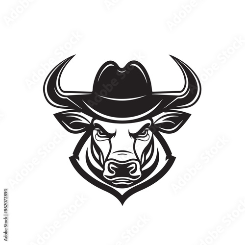 Bull Head with Cowboy Hat Logo Design for Branding, Western, and Adventure Themes
